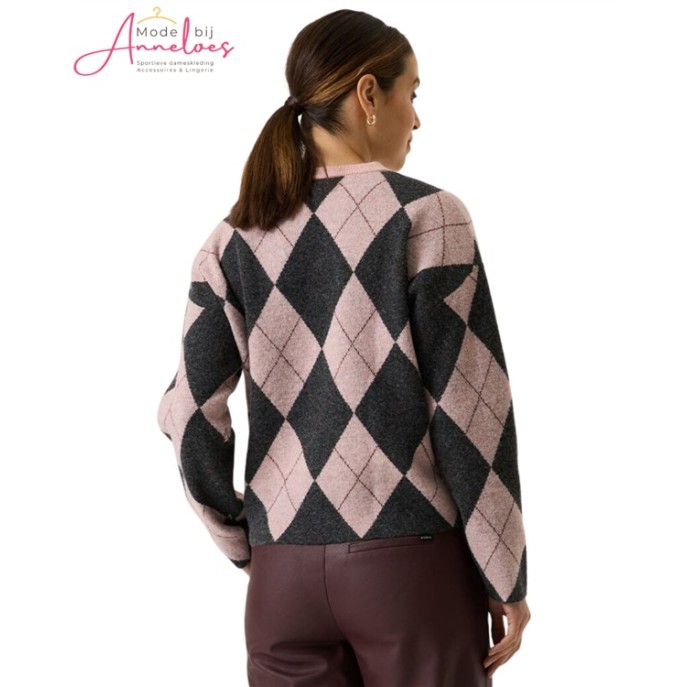 Garcia Pullover Ruit V260241-3105 Grijs Roze Garcia Pullover Ruit V260241-3105 Grijs Roze